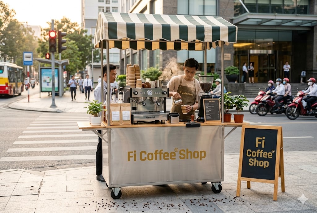 Cà Phê Xe Đẩy Pha Máy