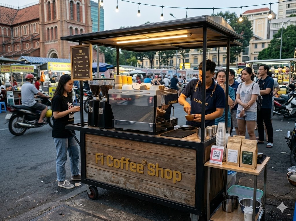 Xe đẩy Cafe Pha Máy