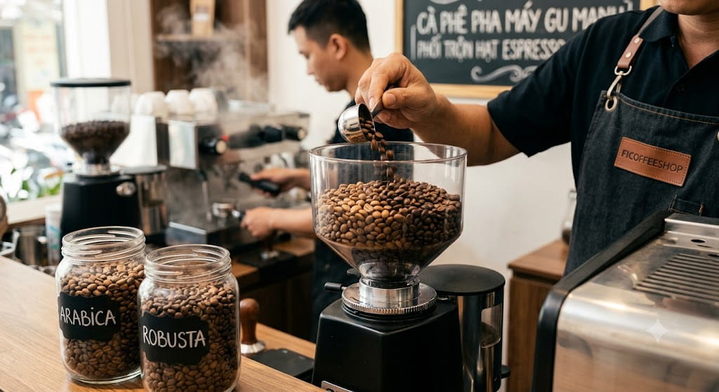 Cách Phối Trộn Hạt Robusta & Arabica Chuẩn Gu Việt Cho Máy Pha Cà Phê 1 Group hat arabica robusta