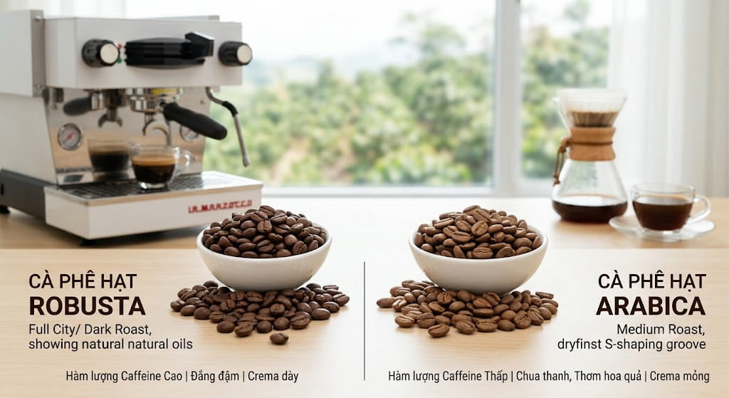 Nên Chọn Cà Phê Hạt Robusta Hay Arabica Cho Máy Pha Cà Phê Mang Đi? Robusta Và Arabica Khi Pha Bằng Máy